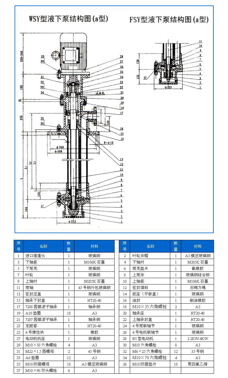 FSY型、WSY型立式玻璃鋼液下泵安裝尺寸圖