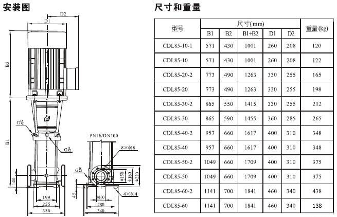 CDL立式多級離心泵安裝尺寸圖